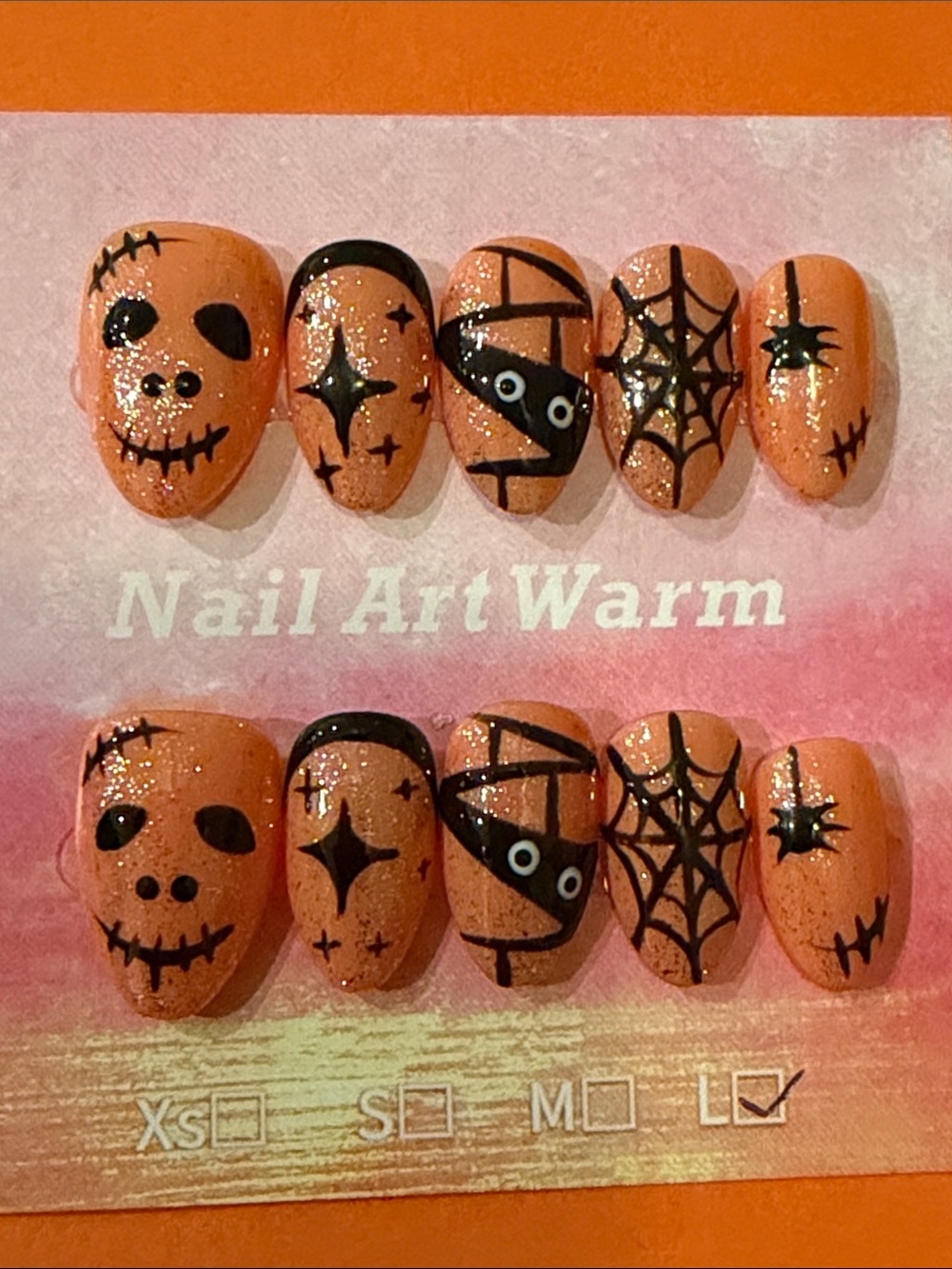 Warm Orange Halloween Nail Art Press-Ons